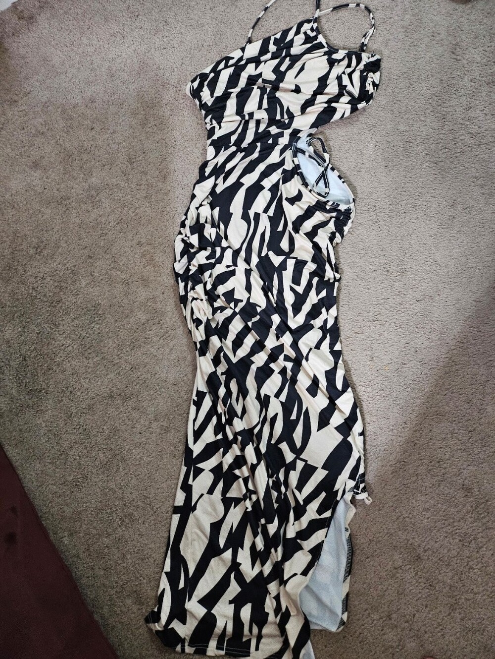 Black and White Geometric Cut Out Maxi Dress Size Large